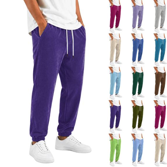 Mens Corduroy Jogger Pants Elastic Drawstring Waist Jogging Trousers Multi Pockets Casual Pants