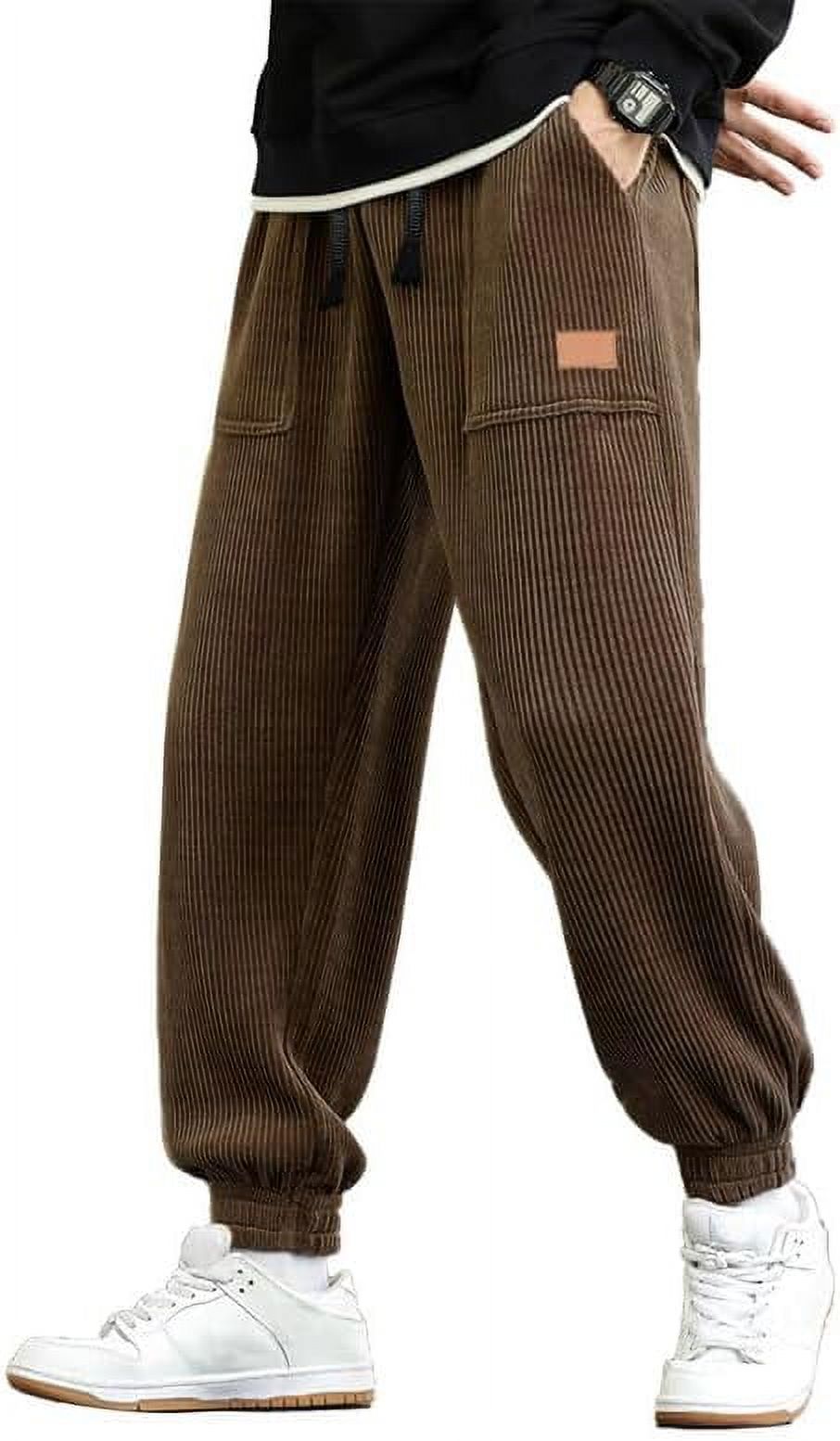 Mens Corduroy Joggers Pants Casual Cargo Pants Drawstring Elastic Waist Baggy Tapered Sweatpants with Pockets Walmart