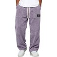 thumbnail image 1 of Mens Corduroy Long Trousers Wide Leg Elastic Waist Drawstring Textured Pants Loose Fit Casual Loose Pants Daily Fashion Wear, L, 1 of 3