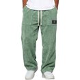 thumbnail image 1 of Mens Corduroy Long Trousers Wide Leg Elastic Waist Drawstring Textured Pants Loose Fit Casual Loose Pants Daily Fashion Wear, XL, 1 of 3