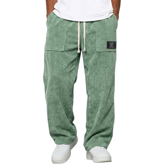 Mens Corduroy Long Trousers Wide Leg Elastic Waist Drawstring Textured Pants Loose Fit Casual Loose Pants Daily Fashion Wear, XL