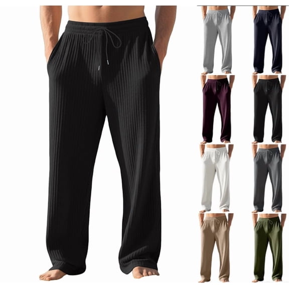 Mens Corduroy Lounge Pants with Pockets Drawstring Elastic Waisted Workout Comfy Pants Loose Solid Color Trousers,Black,M