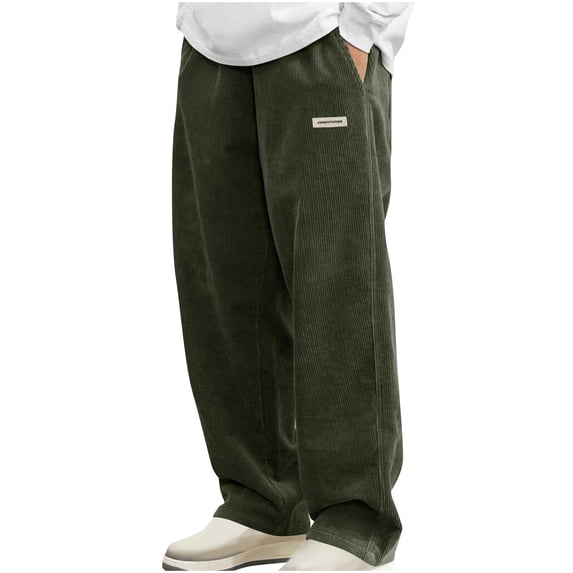 Mens Corduroy Pants Baggy Wide Leg Long Trousers Loose Fit Drawstring Elastic Waist Sweatpants Vintage Pants