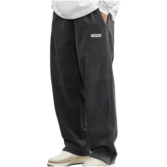 Mens Corduroy Pants Baggy Wide Leg Long Trousers Loose Fit Drawstring Elastic Waist Sweatpants Vintage Pants