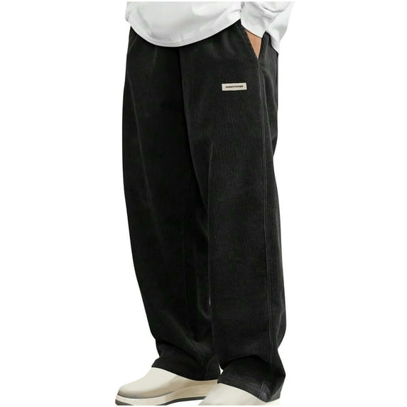 Mens Corduroy Pants Baggy Wide Leg Long Trousers Loose Fit Drawstring Elastic Waist Sweatpants Vintage Pants