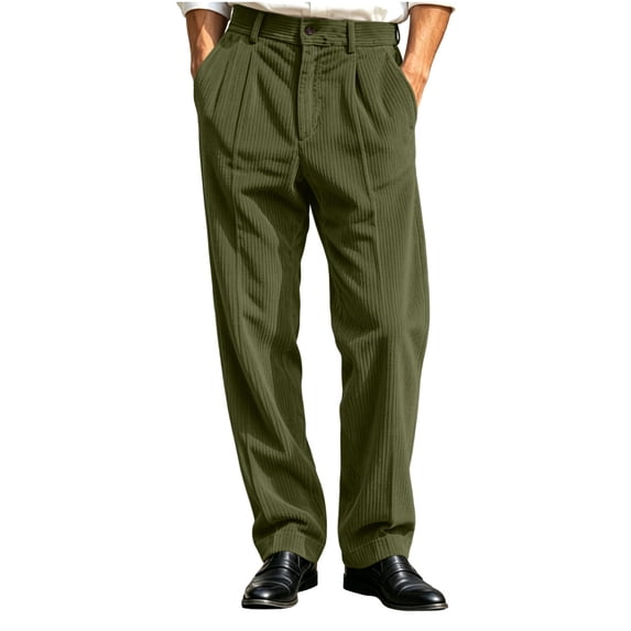 Mens Corduroy Pants Classic Fit Stretch Waist Casual Dress Pants Straight Leg Stretchy Tailored Business Slacks with Pocket