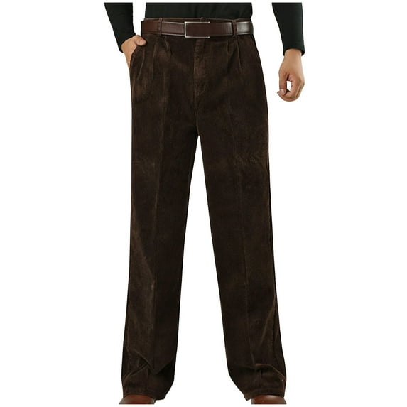 Mens Corduroy Pants Flat Front Straight Leg Work Pants Heavy Retro Casual Dress Trousers for Wedding Business Formal