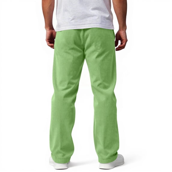 Mens Corduroy Pants Lightweight Elastic Casual Waist Drawstring Pants Straight Baggy Pants with Pockets Light Green L