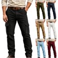 thumbnail image 1 of Mens Corduroy Pants Straight Wide Leg Button Work Pants Vintage Cargo Pants with Multi Pockets for Streetwear, 1 of 9