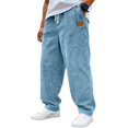 thumbnail image 1 of Mens Corduroy Pants Wide Leg Elastic Waist Drawstring Sweatpants Baggy Casual Comfy Trousers, XL, 1 of 6