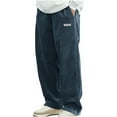 thumbnail image 1 of Mens Corduroy Pants Wide Straight Leg Casual Drawstring Elastic Waist Sweatpants Loose Fit Vintage Lounge Pants with Pockets (L, Navy), 1 of 6