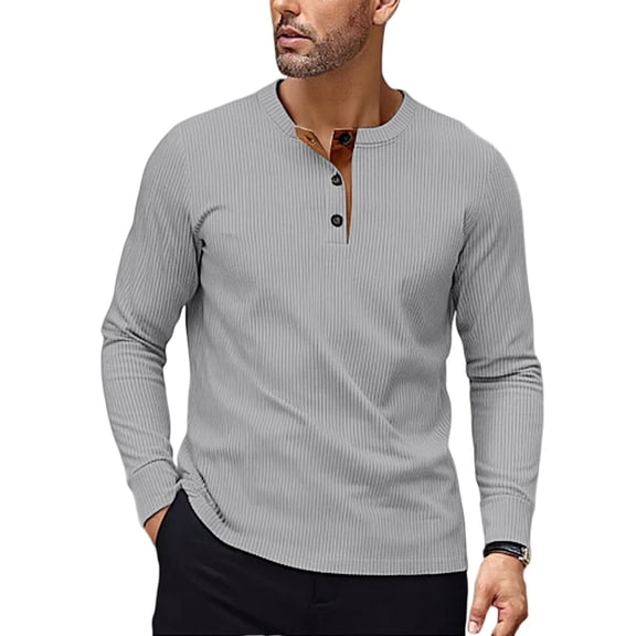 Mens Corduroy Shirt Casual 1/4 Button Up Long Sleeve Polo Shirt Soft Comfy Sweatshirt Lightweight Pullover OIOLOYJM Light Gray 3XL