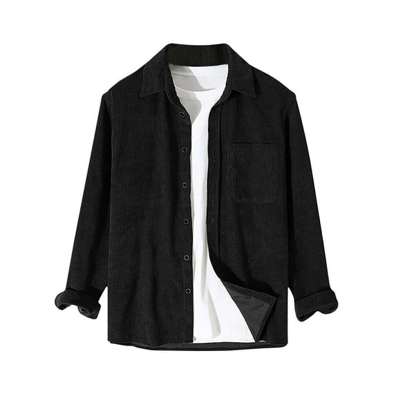 Mens Corduroy Shirt Jacket Long Sleeve Button Up Flannel Shirts Loose Casual Shacket Jacket Outwear Tops