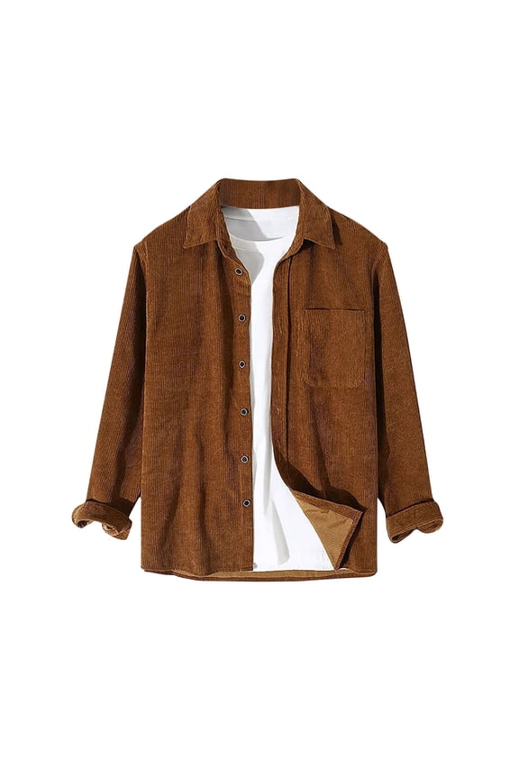 Mens Corduroy Shirt Jacket Long Sleeve Button Up Flannel Shirts Loose Casual Shacket Jacket Outwear Tops