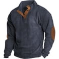 thumbnail image 1 of Mens Corduroy Shirt Lapel Collar Button Up Pullover Mock Neck Long Sleeve Sweaters Polo Sweatshirts with Elbow Patches, 1 of 7