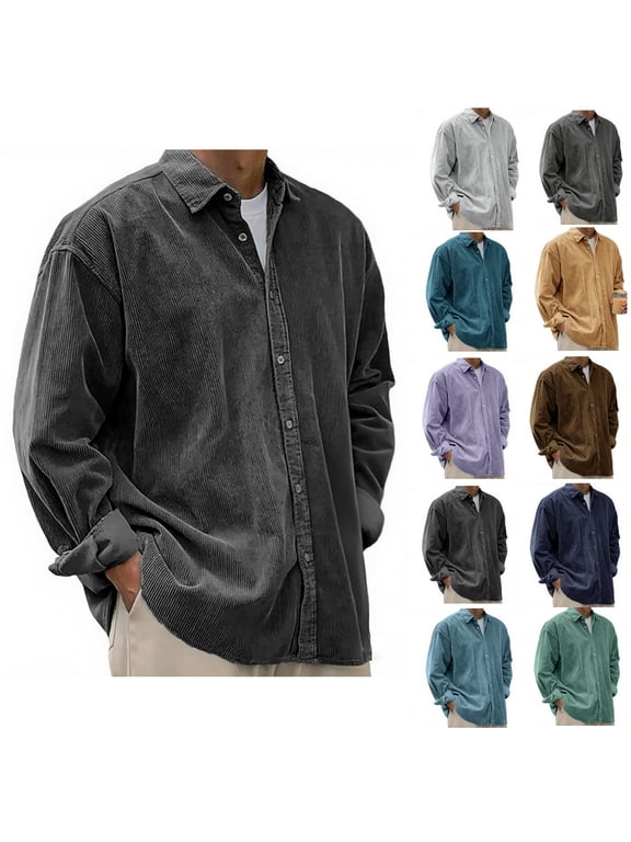 Mens Corduroy Shirt Long Sleeve Button Down Shirt Jacket Regular Fit Business Casual Work Shirts Oversize Tshirt