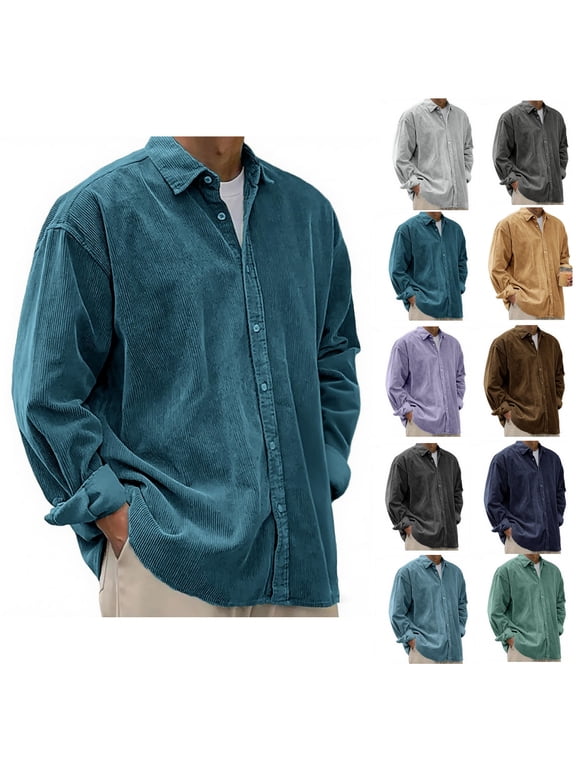 Mens Corduroy Shirt Long Sleeve Button Down Shirt Jacket Regular Fit Business Casual Work Shirts Oversize Tshirt