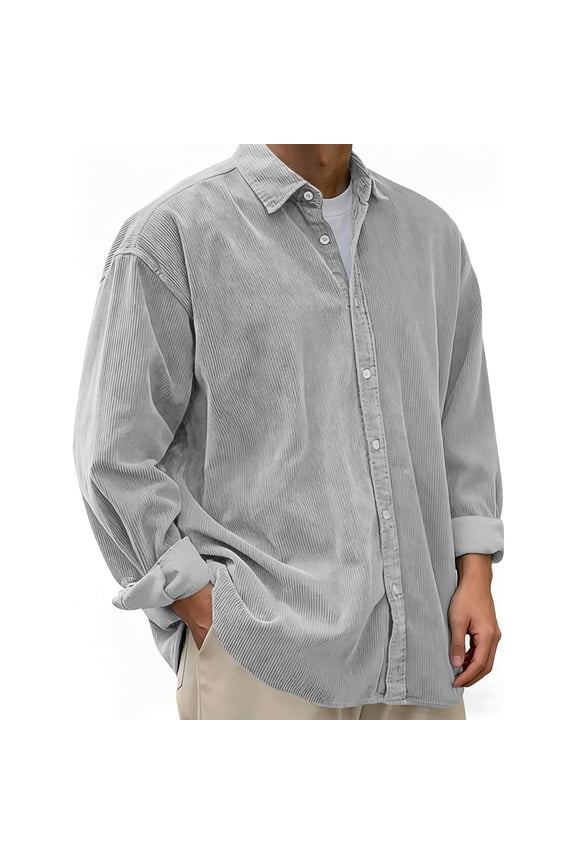Mens Corduroy Shirts Button Down Long Sleeve Western Jackets Lightweight Lapel Work Shackets
