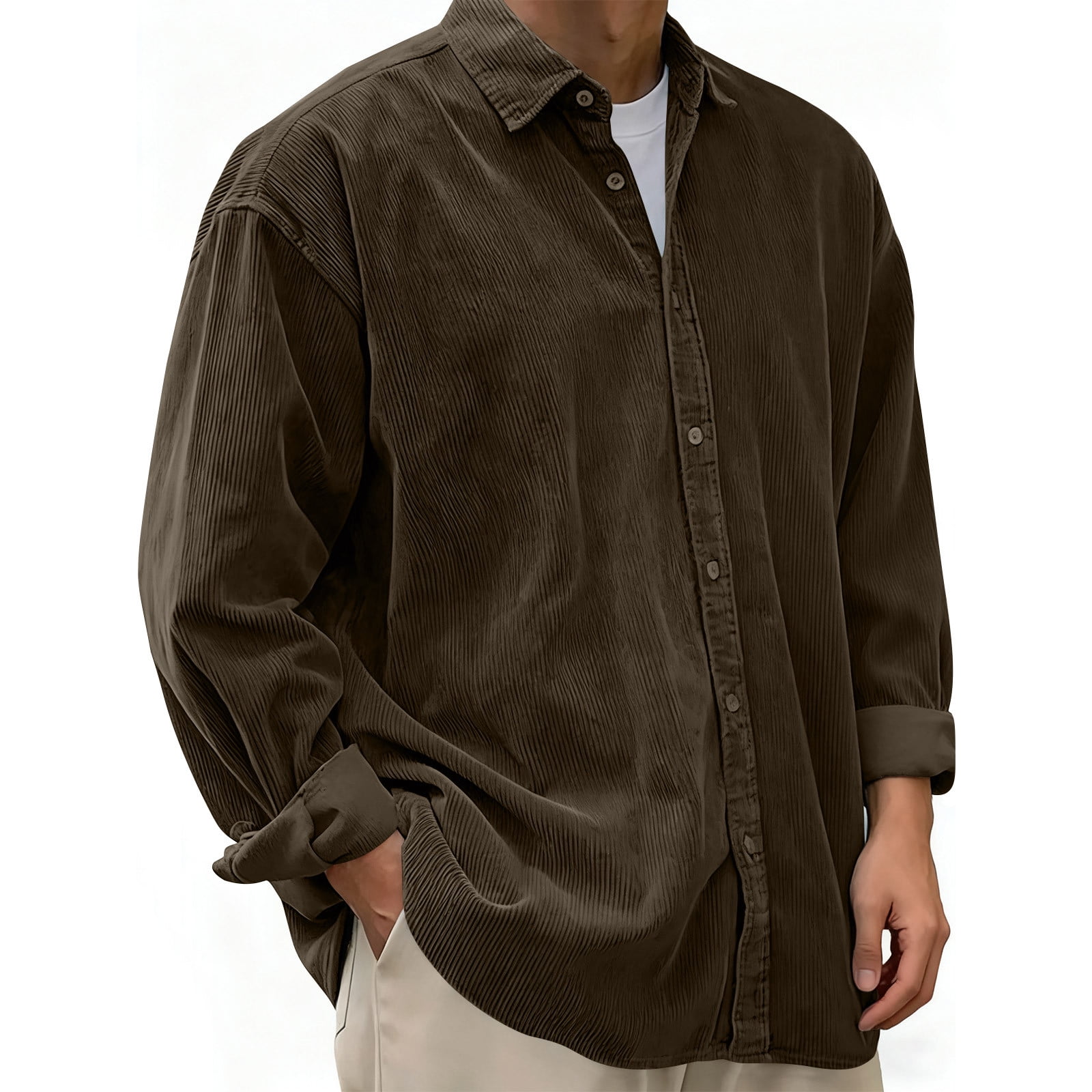 Mens Corduroy Shirts Button Down Long Sleeve Western Jackets ...