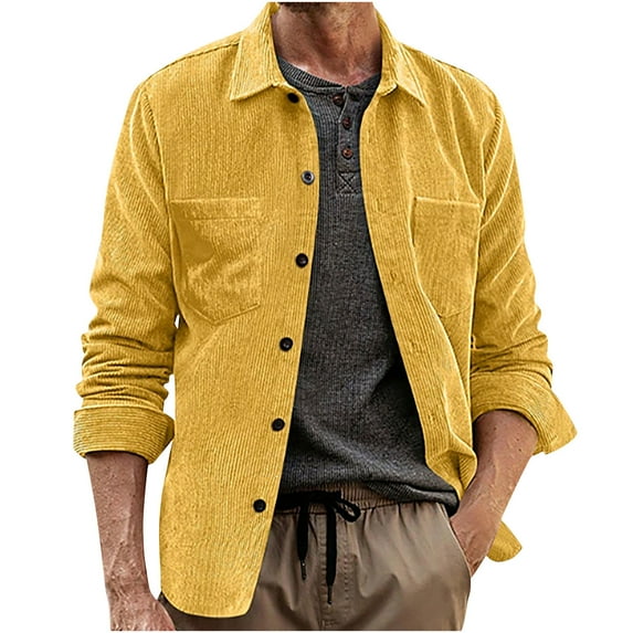 Mens Corduroy Shirts Jacket Long Sleeve Button Down Work Shirts Shackets Lightweight Collared Coat with Pocket