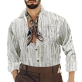 thumbnail image 1 of Mens Corduroy-Shirts with Pocket Long Sleeve Button-Down Collar Tshirts Shirt Trendy Stripe Printed Slim Vintage Cowboys Going-Out Tops, 1 of 7