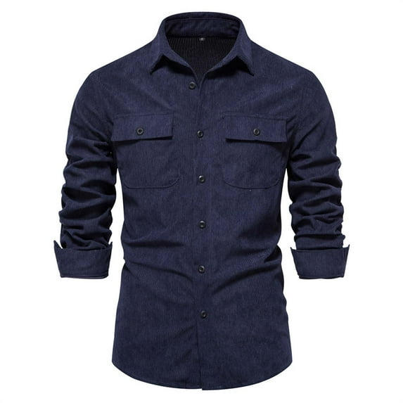 Mens Corduroy-Shirts with Pockets and Collar Long Sleeve Button-Down Tshirts Shirt Casual Solid Color Slim-Fit Lapel Office Work T-Shirts Tops