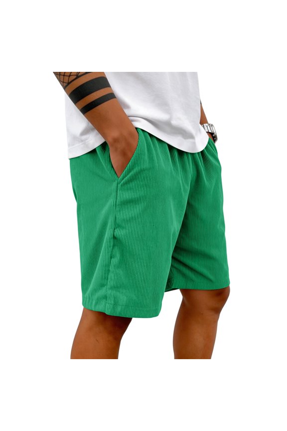 Mens Corduroy Shorts Casual 7 Inch Elastic Waist Drawstring Loose Fit Summer Shorts Green S