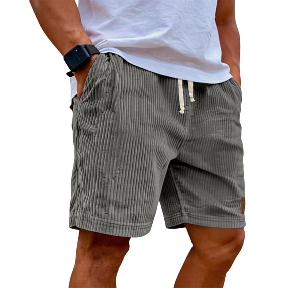 Mens Corduroy Shorts Casual Elastic Waist Drawstring 2026 Summer Beach Lounge Short Dark Gray 3XL