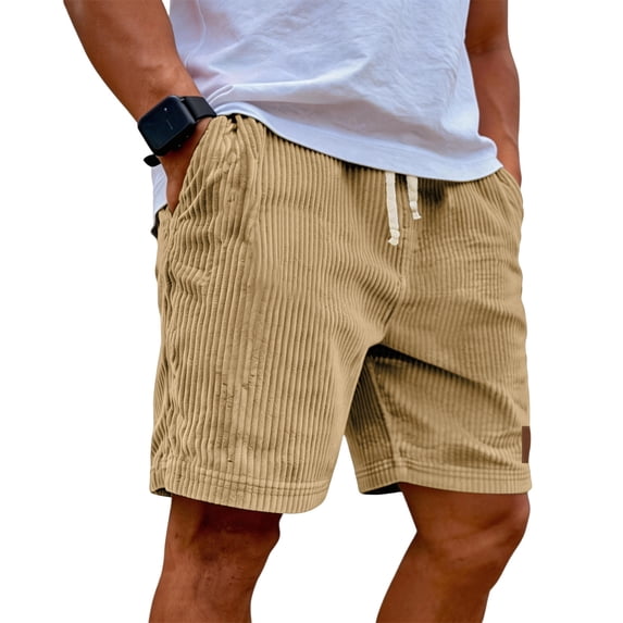 Mens Corduroy Shorts Casual Elastic Waist Drawstring 2026 Summer Beach Lounge Short Earthy Yellow XL