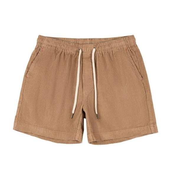 Mens Corduroy Shorts Lace up Elastic Waist Casual Short Pants Summer Outdoor Casual Sport Shorts with Pockets