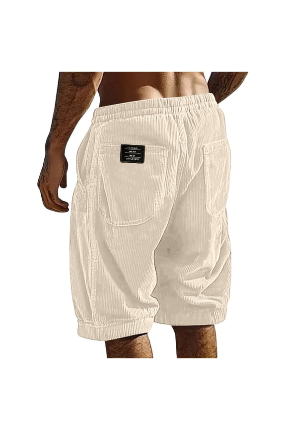 Mens Corduroy Shorts Vintage Drawstring Waist Baggy Beach Shorts Lightweight Plus Size Bermuda Shorts with Pockets