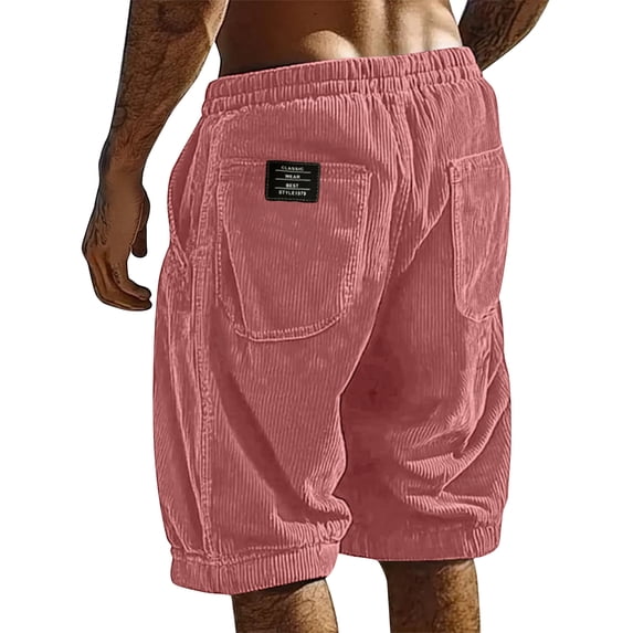 Mens Corduroy Shorts Vintage Texture Beach Casual Shorts Plus Size Drawstring Baggy Short Pants Pockets Resort Wear Pink 4XL