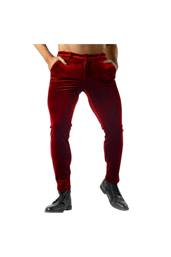 Mens Corduroy Straight Leg Pants Long Solid Elastic Waist Solid-Color Pocket Casual Pants Loose Fit Going Out Pants Burgundy