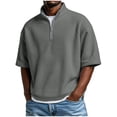 thumbnail image 1 of Mens Waffle Knit Quarter Zip Pullover Short Sleeve Shirt Casual Loose Fit Mock Neck Summer Lightweight Breathable Athletic Workout Untucked Fashion Streetwear Top, 1 of 8