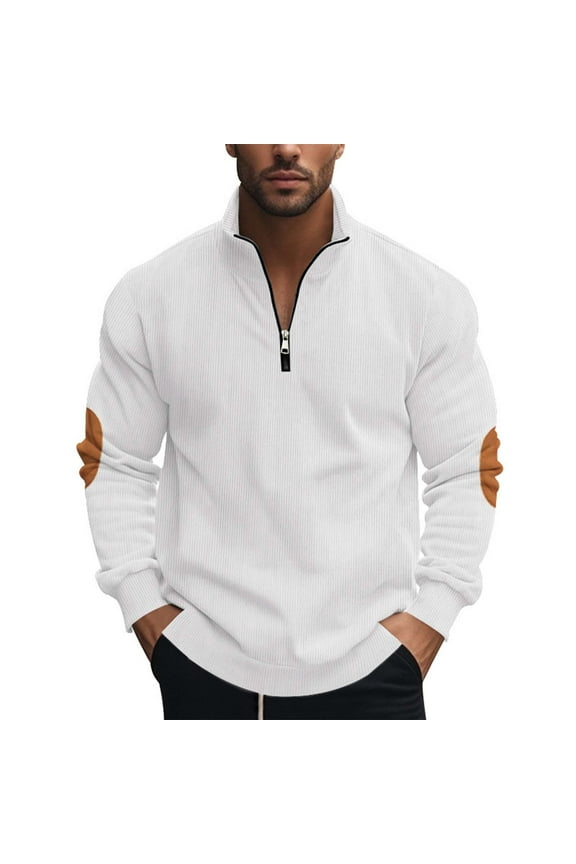 Mens Corduroy Sweatshirts Half Zip Pullover Sweater Long Sleeve Polo Shirts Casual Top Comfortable Lightweight Mens Tops Quarter Zip Sweatshirt Workwear Outdoor Activewear