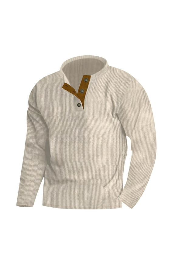 Mens Corduroy Sweatshirts Mens Sweater Corduroy Sweatshirts Half Button Down Pullover Henley Shirt Casual Long Sleeve Mock Neck Sweaters Polo Shirts Lapel Collar Pullover Shirts