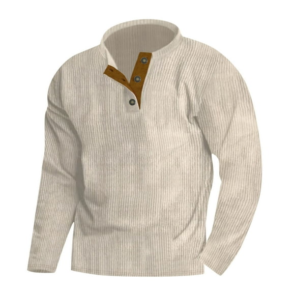 Mens Corduroy Sweatshirts Mens Sweater Corduroy Sweatshirts Half Button Down Pullover Henley Shirt Casual Long Sleeve Mock Neck Sweaters Polo Shirts Lapel Collar Pullover Shirts