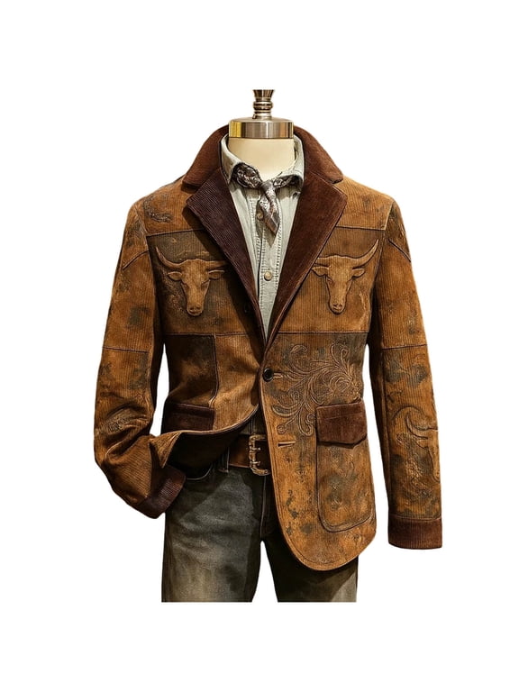 Mens Corduroy Victorian Blazer Jacket for Work Office Formal, Elegant Coat for Fall Winter, Button Up