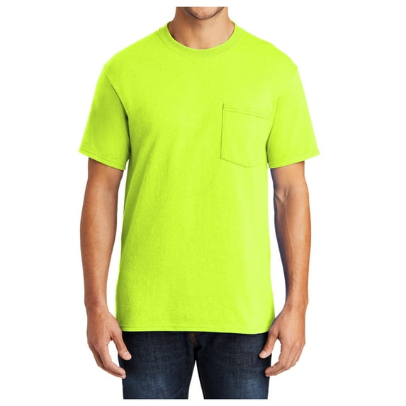Men's Core Blend Cotton/Polyester Pocket Tee Safety Green 5X-Large