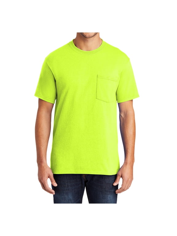 Men's Core Blend Cotton/Polyester Pocket Tee Safety Green Large