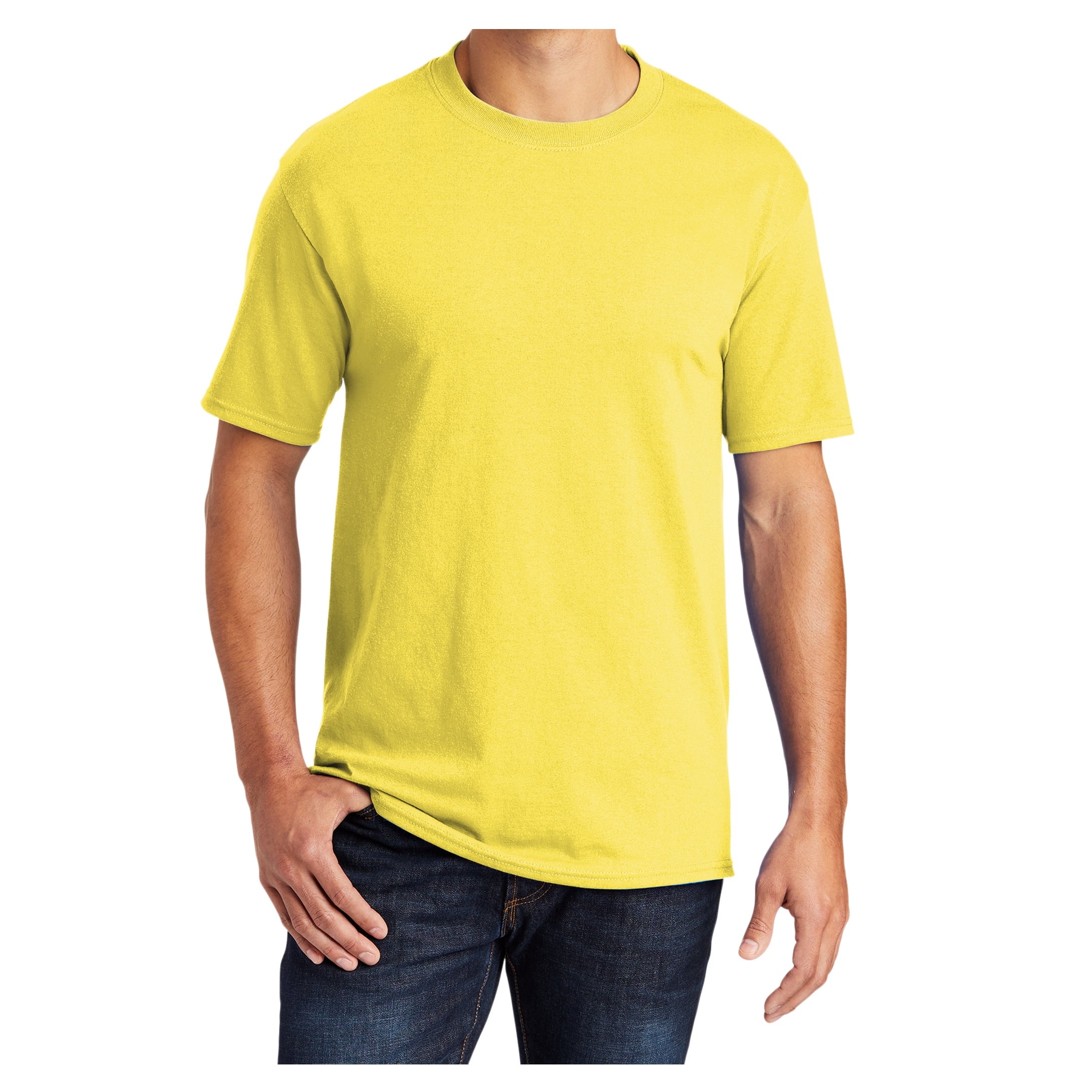 Mens Core Blend Cotton/Polyester Tee Shirt Yellow 3XL Mens Core Blend Cotton/Polyester Tee Shirt Yellow 3XL