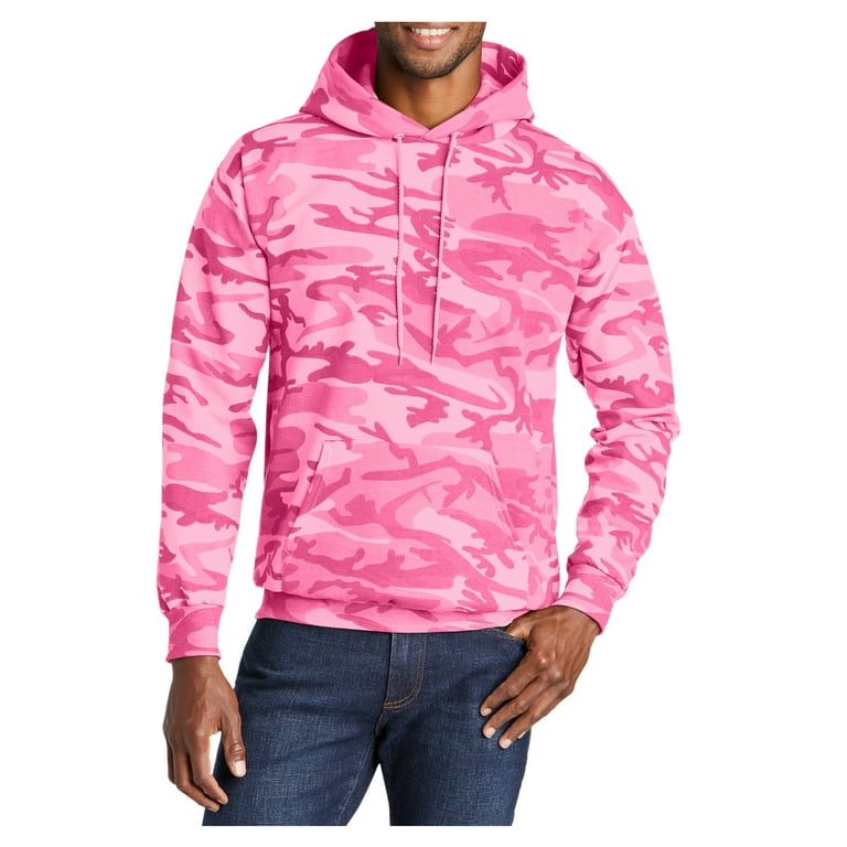 Mens Core Fleece Classic Camo Pullover Hooded Cotton/Poly fleece Sweatshirt  Pink Camo 3XL 