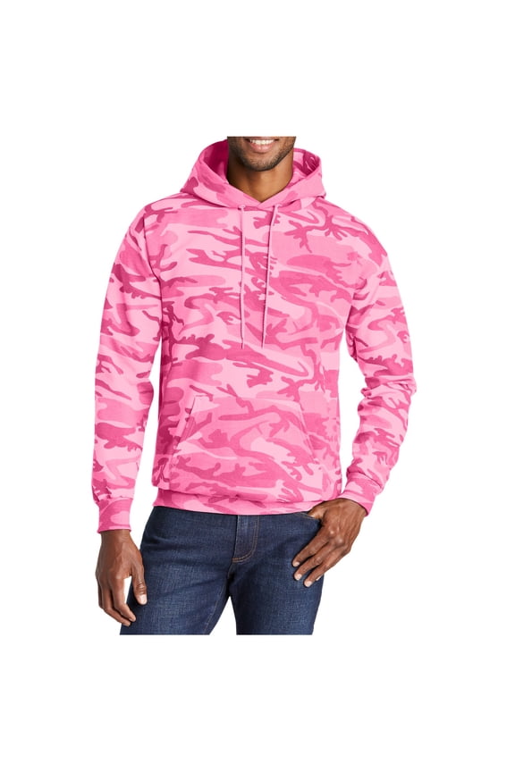 Men's Core Fleece Classic Camo Pullover Hooded Sweatshirt Pink Camo L