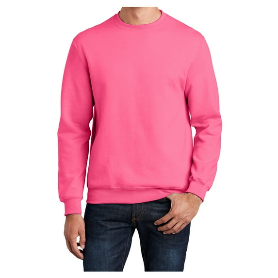 Mens Core Fleece Classic Crewneck Cotton/Poly fleece Sweatshirt Neon Pink XL
