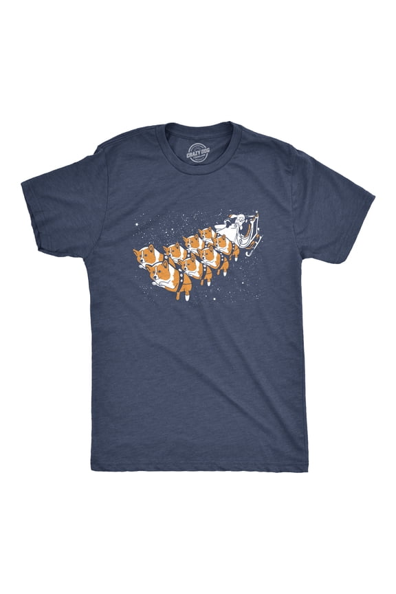 Mens Corgi Sleigh T Shirt Funny Christmas Santa Claus Dog Tee Graphic Tees