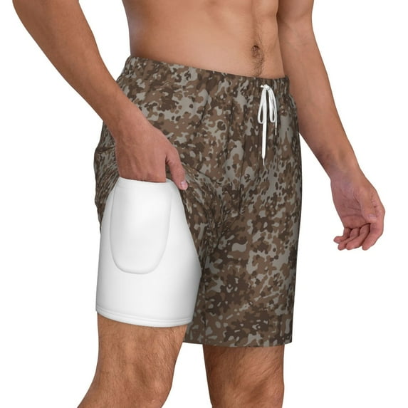 Mens Corps Camouflage Swimming Trunks with Compression Liner Beach Quick Dry Swim Shorts