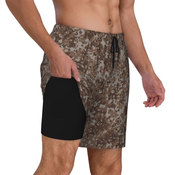 Mens Corps Camouflage Swimming Trunks with Compression Liner Beach Quick Dry Swim Shorts