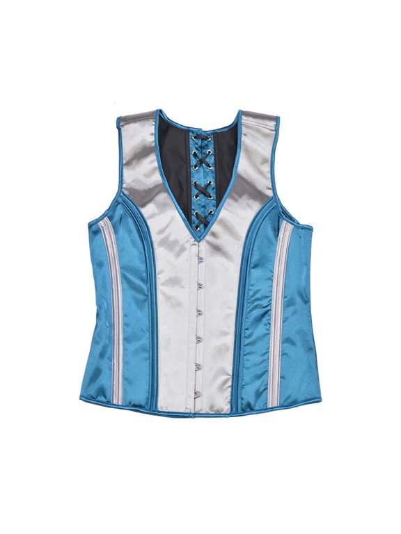 Mens Corset Vest Wasit Trainer Red Print Medieval Waistcoat Lace Up Bones formal Tops Wedding Stage Size 3XL Light Blue