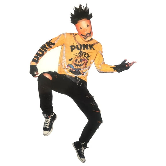 Mens Costume Couture Pumpkin Punk Rocker Shirt & Mask Halloween Costume Medium