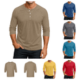 thumbnail image 1 of Mens Cotton 3/4 Sleeve Button Down Henley Shirts, Solid Color Casual Baseball Jersey Tees, Fall Summer Sport Athletic Daily Tops Light Brown L, 1 of 8